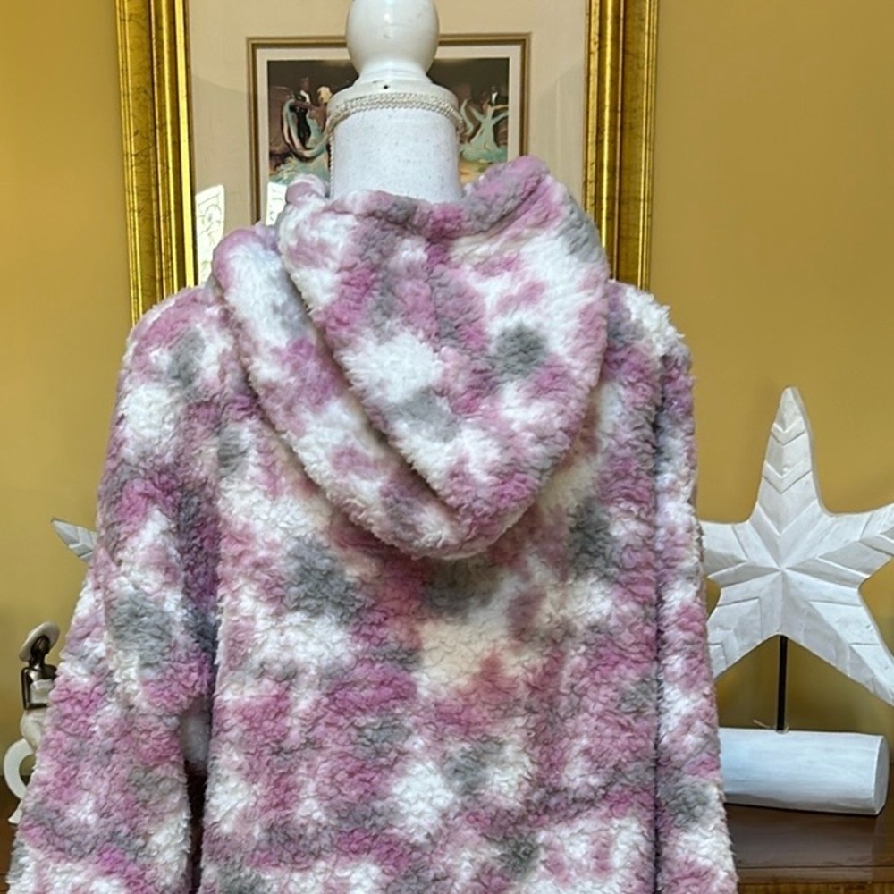 Hurley Fleece Camo Kangaroo Pocket Pink White Grey Pullover Boyfriend Hoodie Lrg - Picture 10 of 16